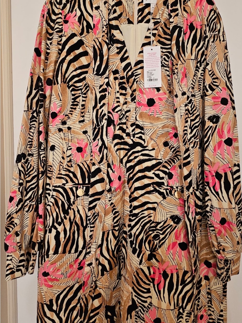 Lilly Pulitzer Beige, Black & Pink Zebra Floral Tunic
